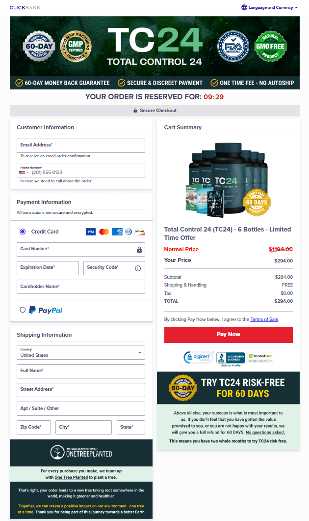 Total Control 24 (TC24) Order Page